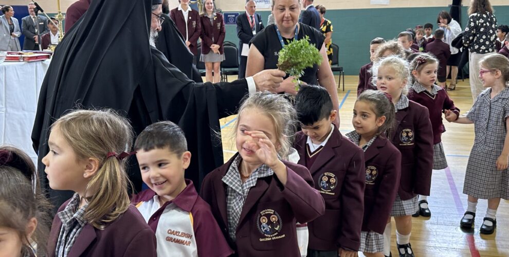 Students being blessed at whole school blessing
